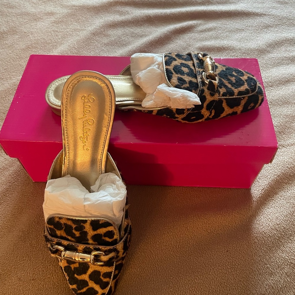 Lilly Pulitzer Brown Mules with Leopard Print